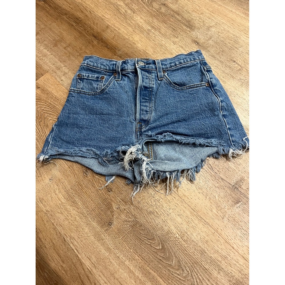 Levis 501 Denim Shorts Womens Frayed Hem Distressed Blue Jean Cut Offs W24